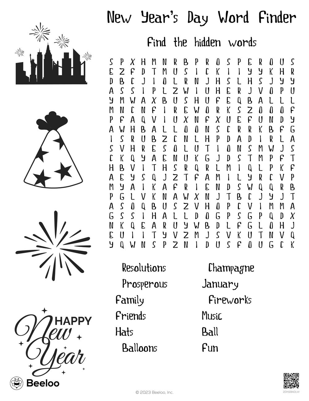 New Year themed Word Searches Beeloo Printable Crafts And 