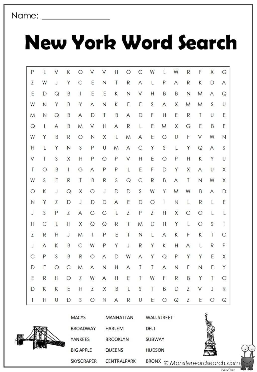 New York Word Search Monster Word Search
