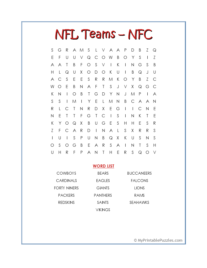 NFL My Printable Puzzles