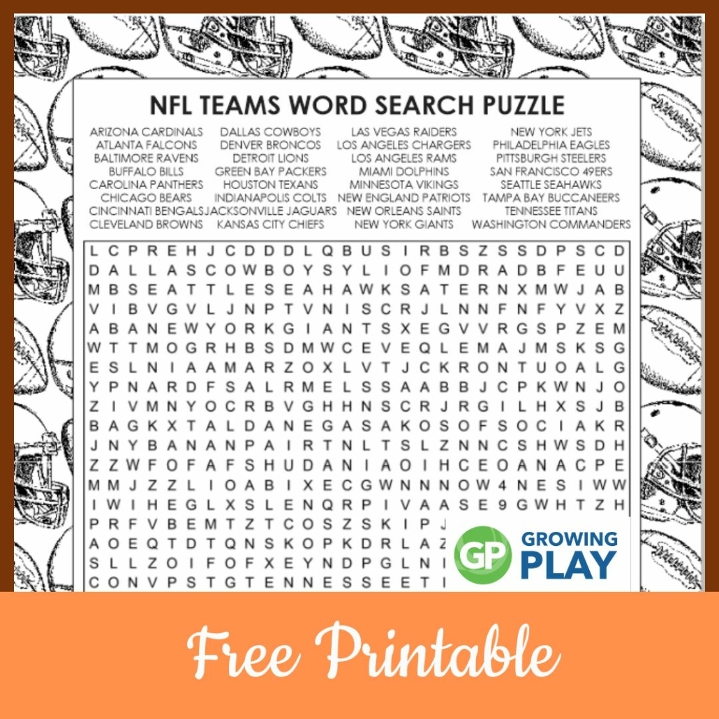 NFL Teams Word Search Puzzle Free Printable Growing Play