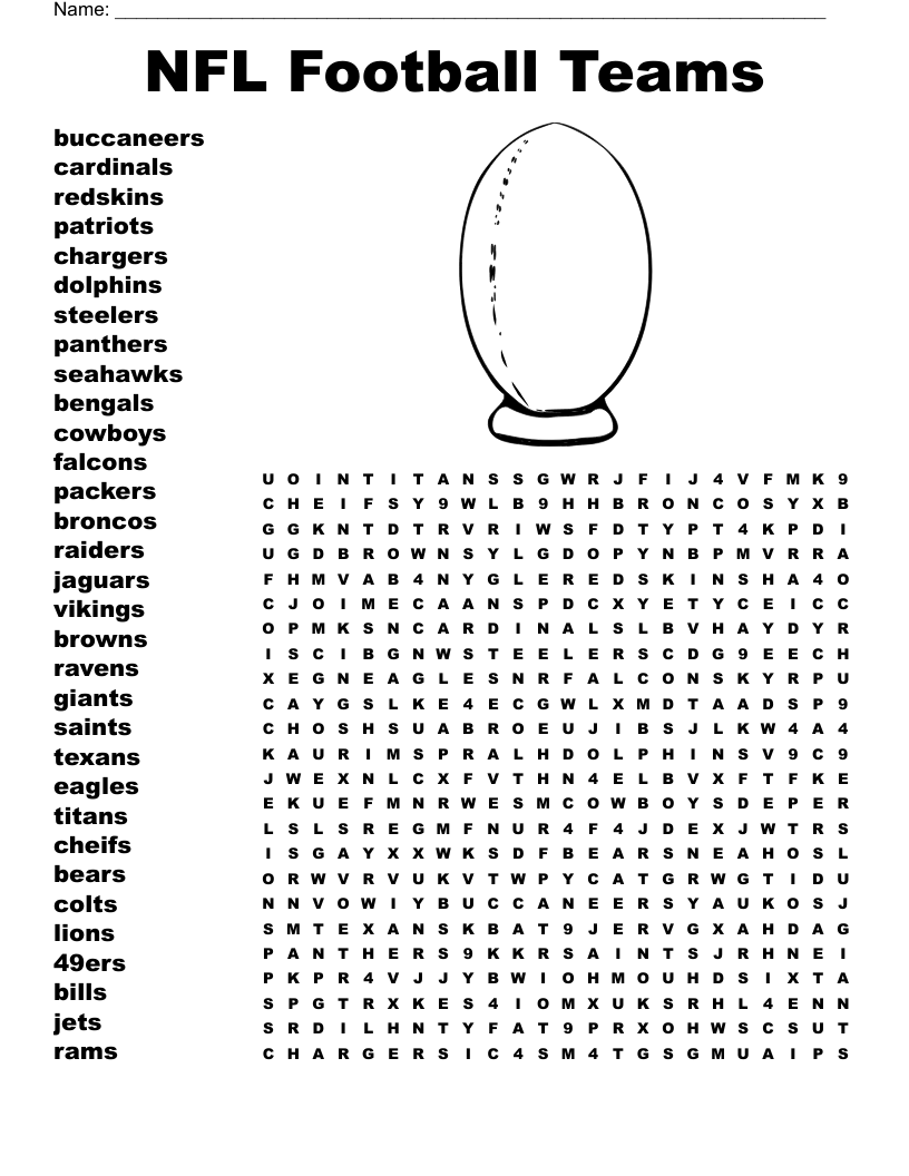 NFL Teams Word Search WordMint