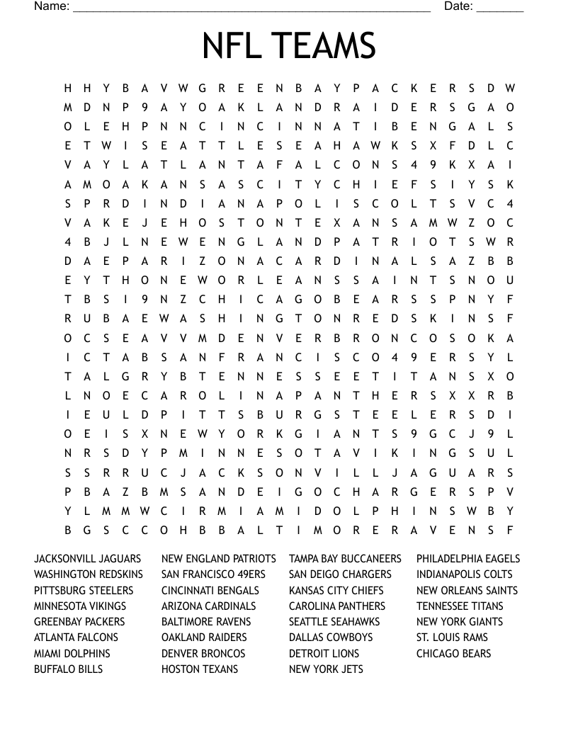 Detroit Lions Word Search Printable
