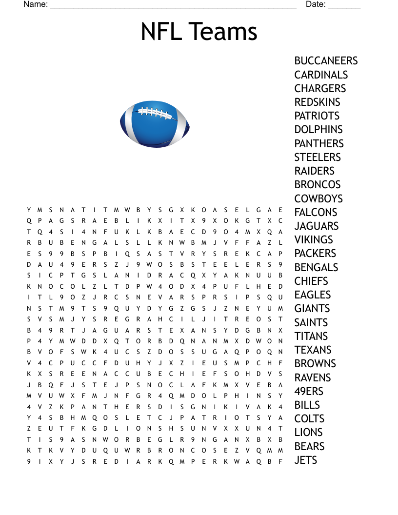 Nfl Teams Word Search Printable