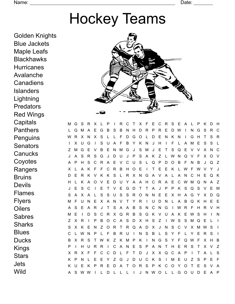 NHL Teams Word Search WordMint