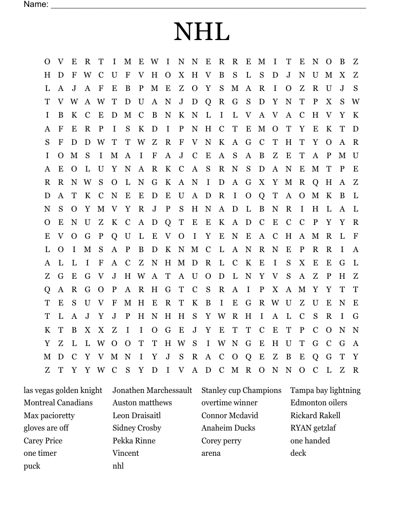Free Printable Hockey Word Search