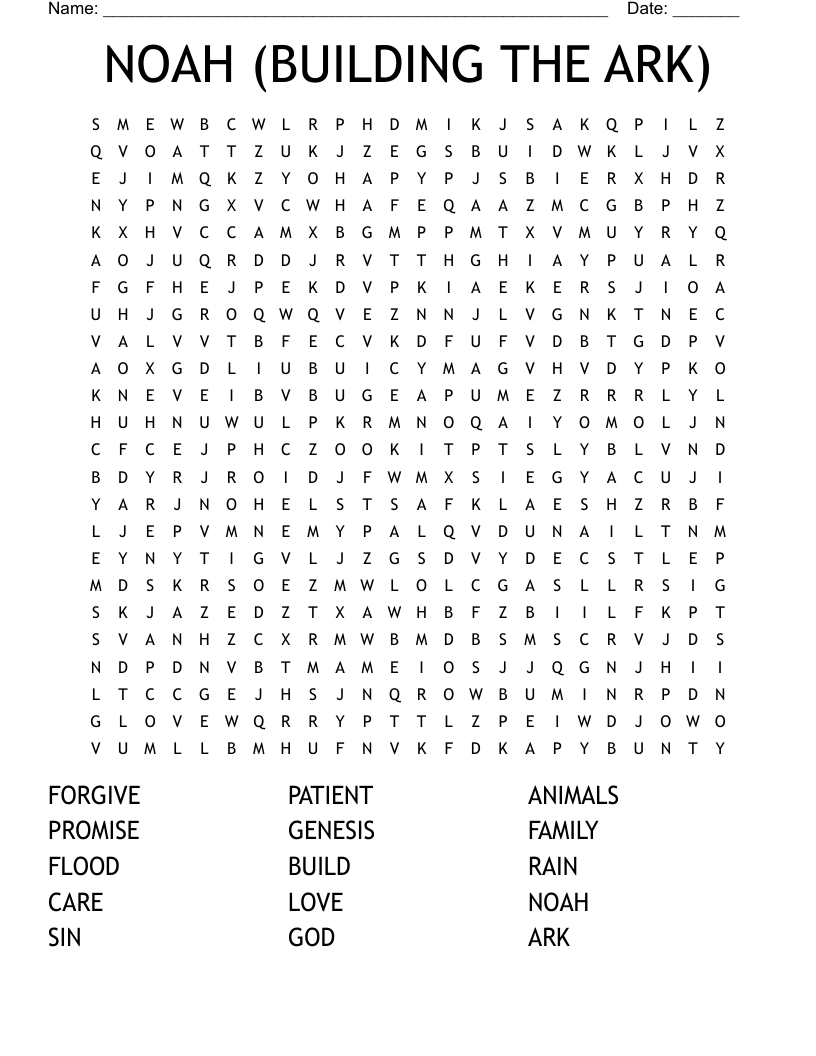 NOAH BUILDING THE ARK Word Search WordMint