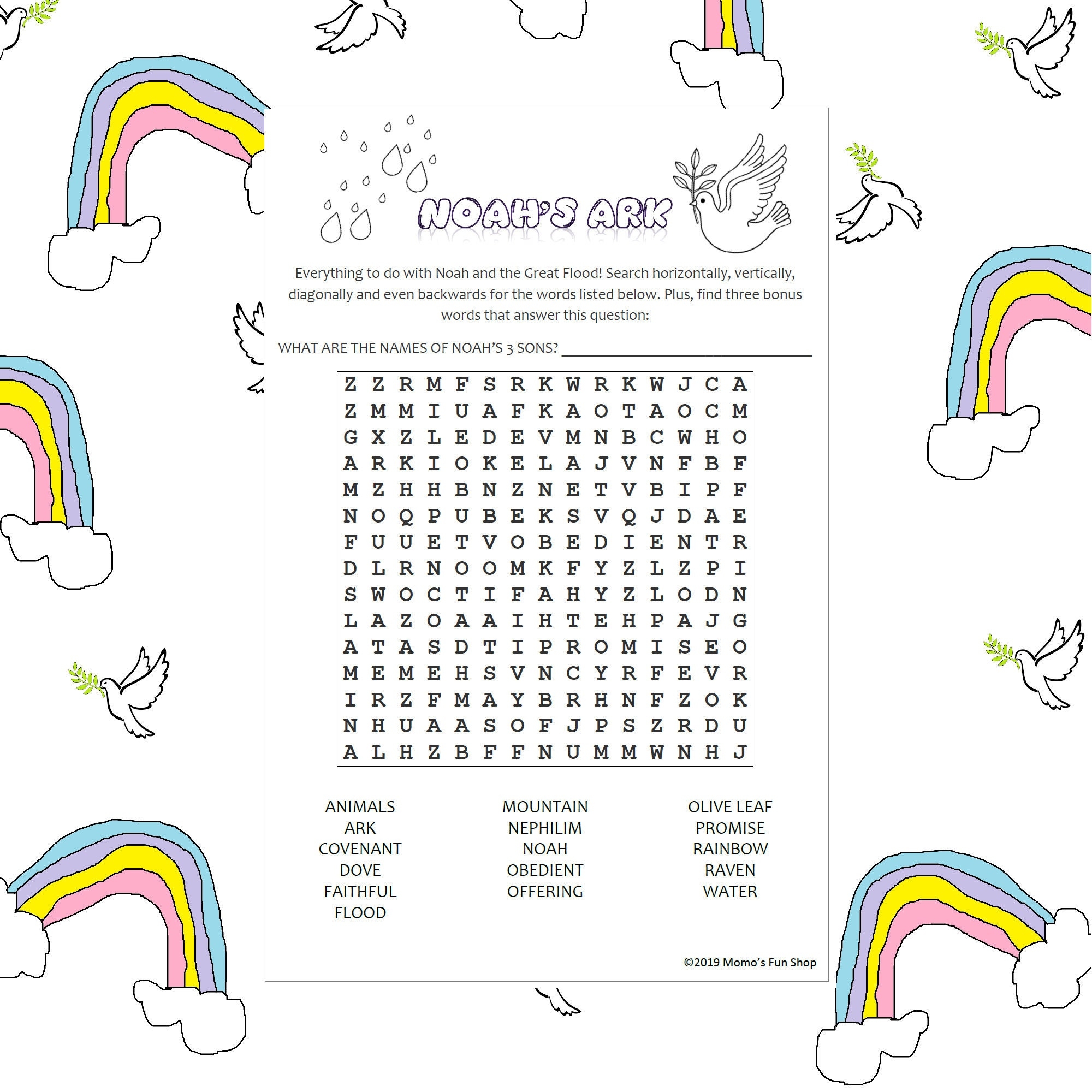 Noah s Ark Word Search Puzzle JW Printables For Kids Family 