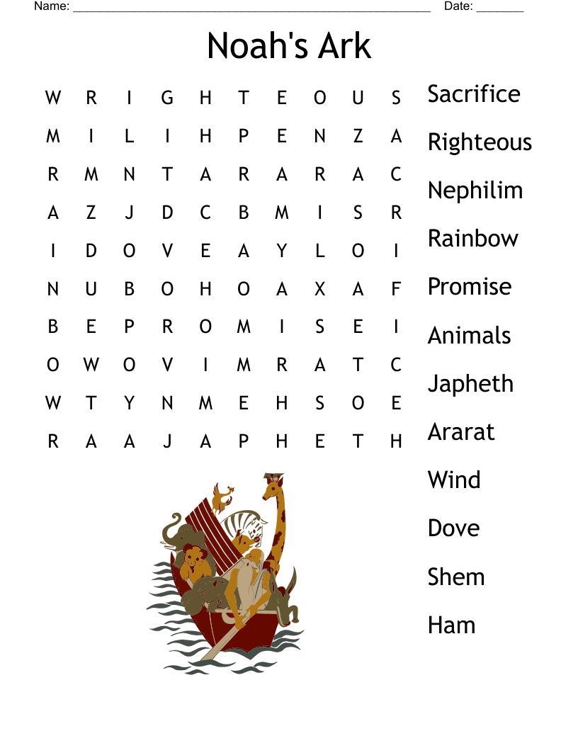 Noah’s Ark Word Search Printable