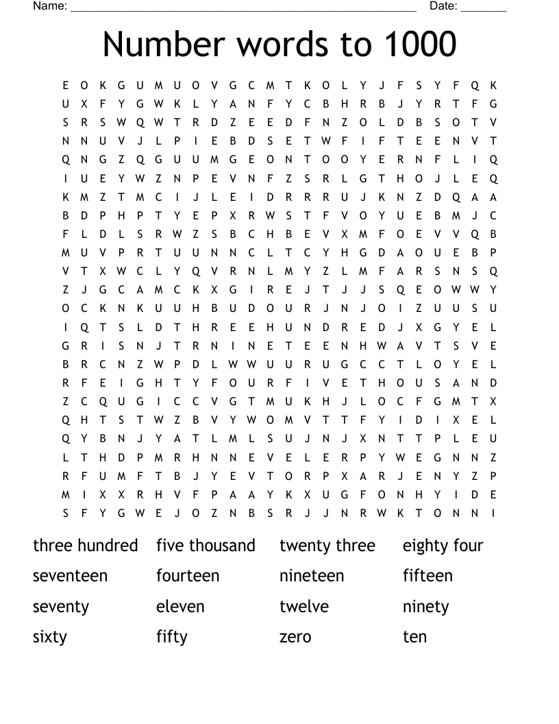 1000 Word Search Printable