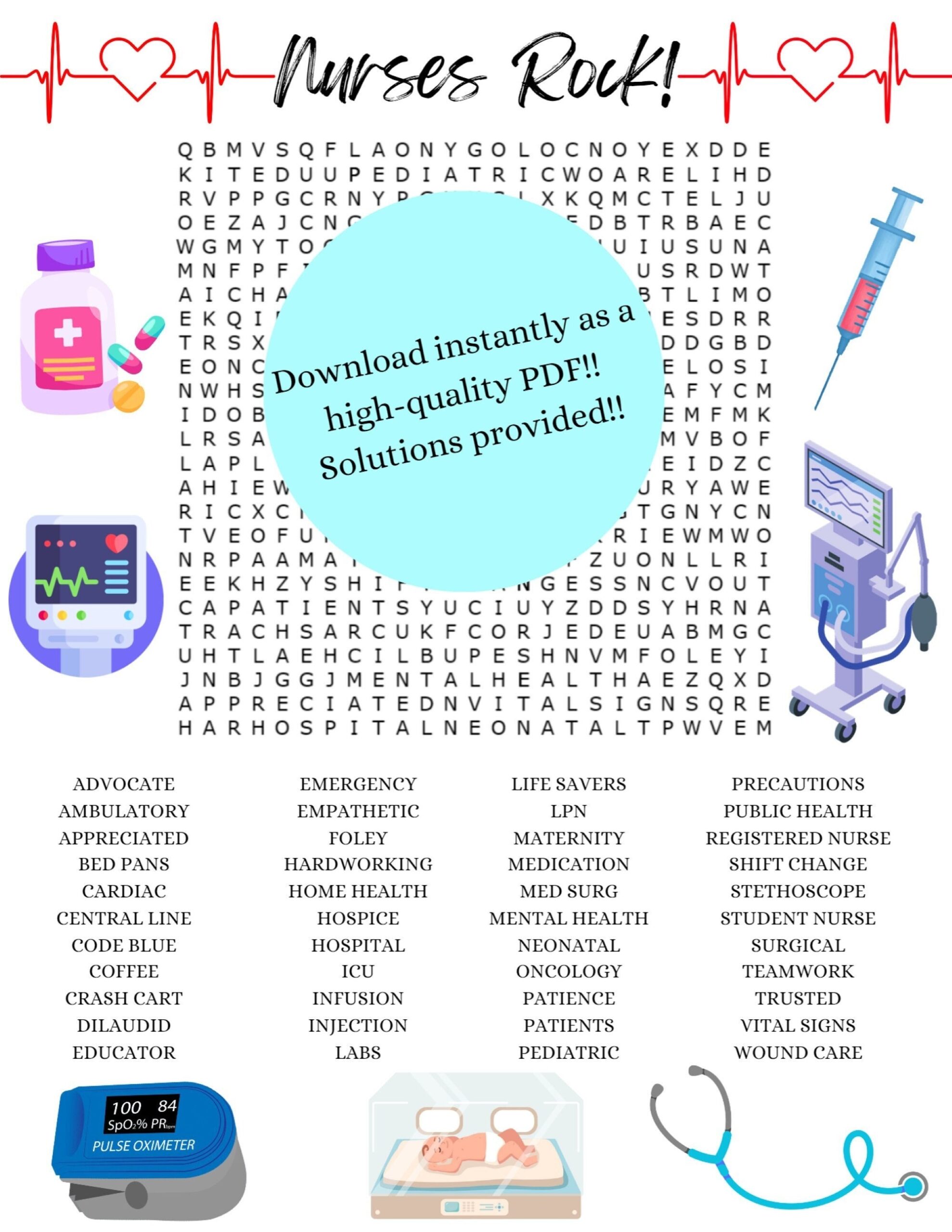 Nurses Rock Nurse Word Search Puzzle Game For Nurses Rns Lpns Nurse Week Etsy