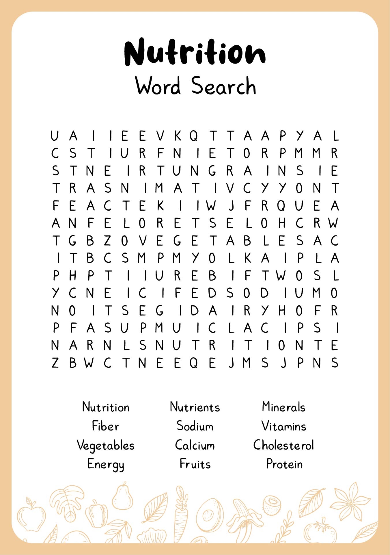 Printable Nutrition Word Search