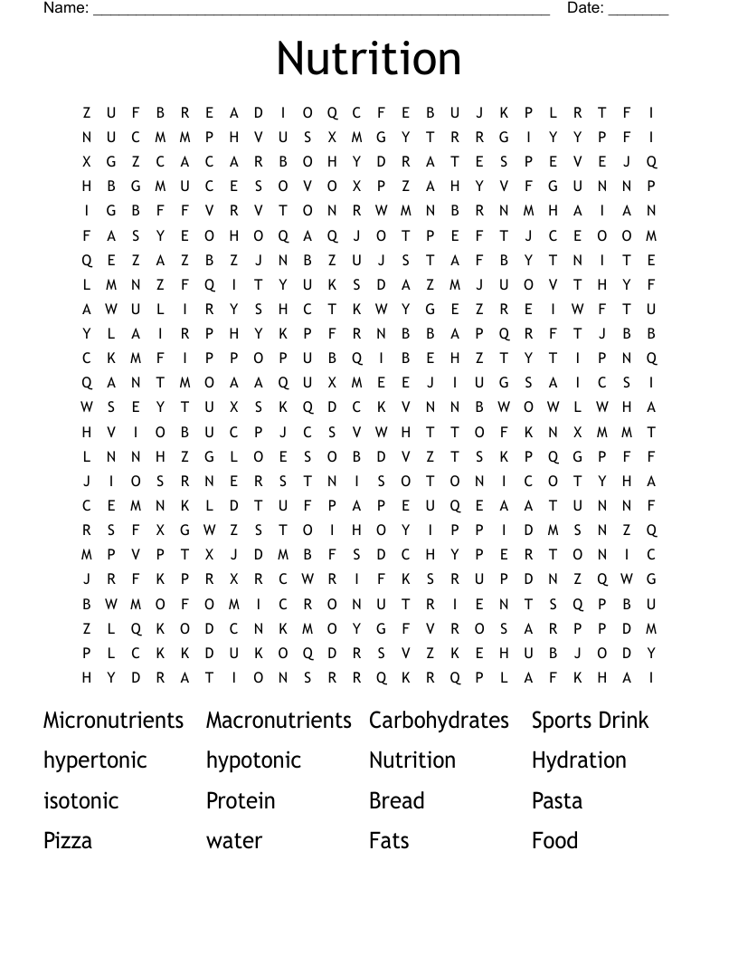 Nutrition Word Search WordMint