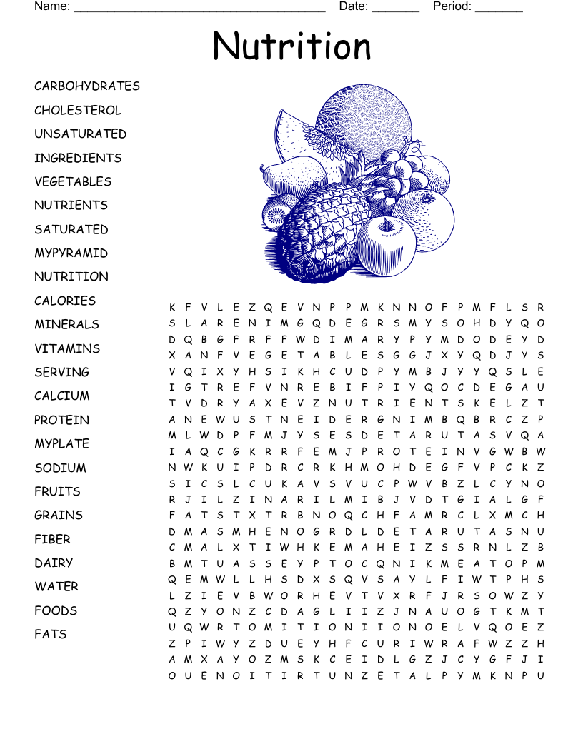 Free Printable Nutrition Word Search
