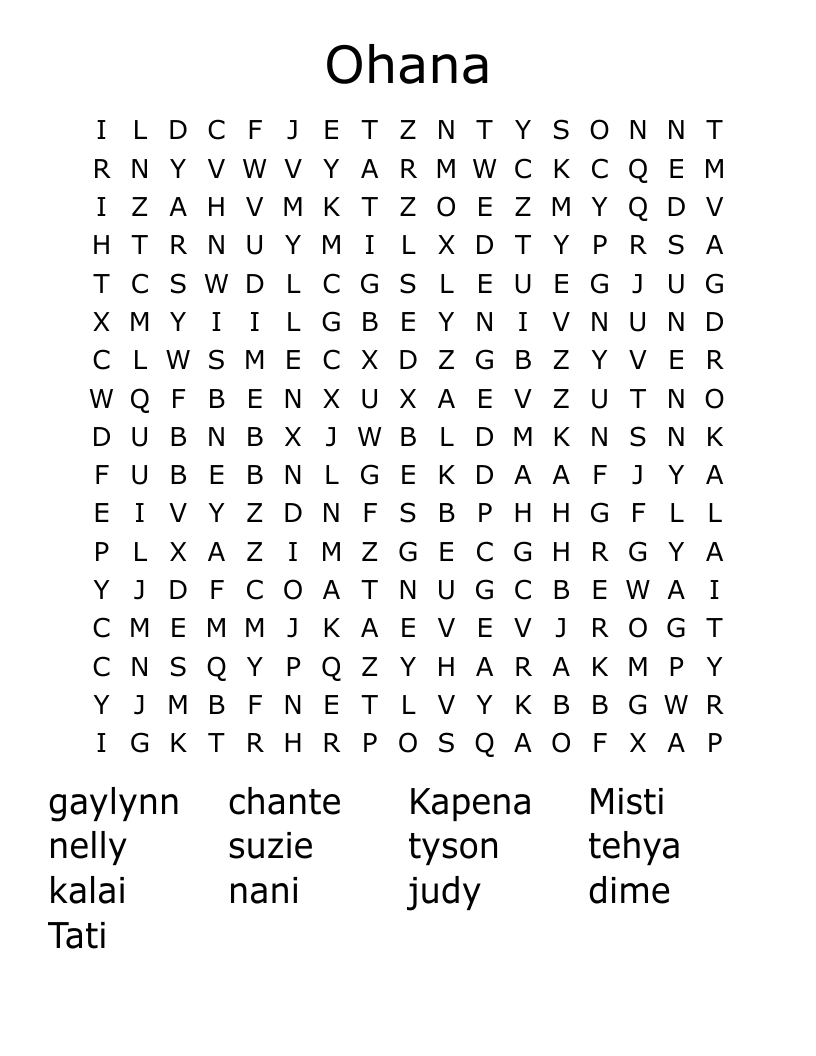 Ohana Word Search WordMint