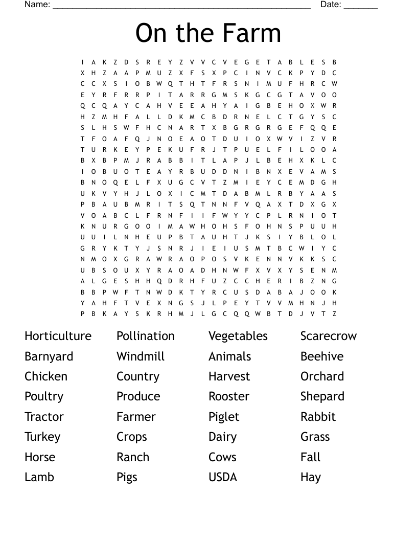 On The Farm Word Search WordMint