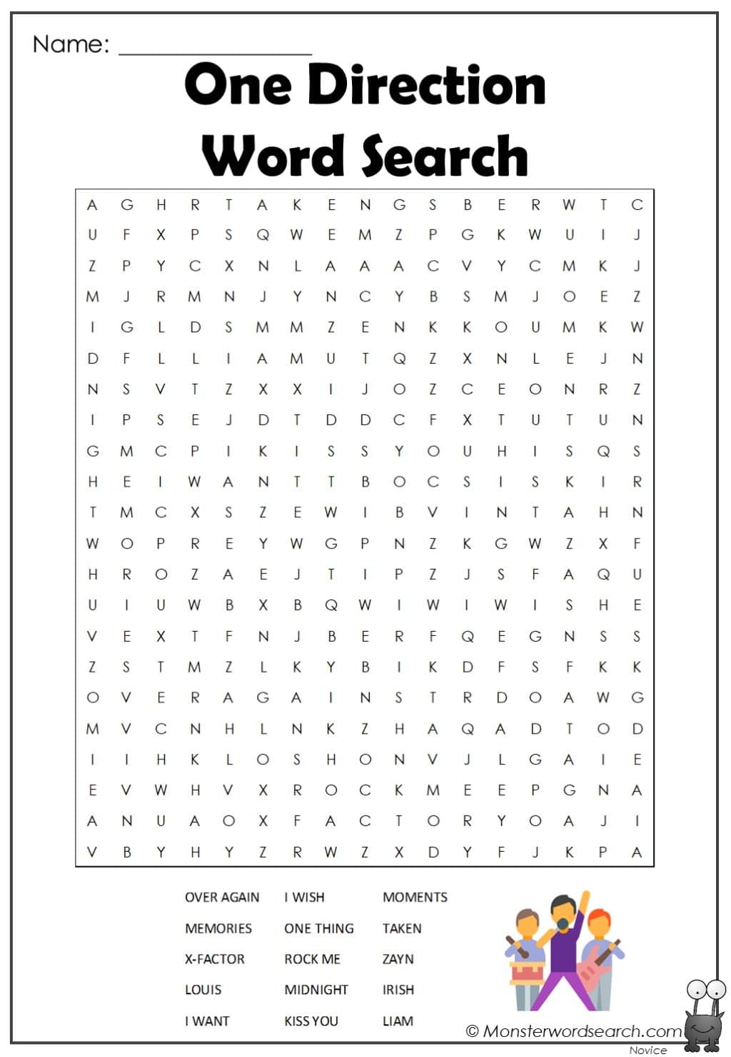 One Direction Word Search Printable
