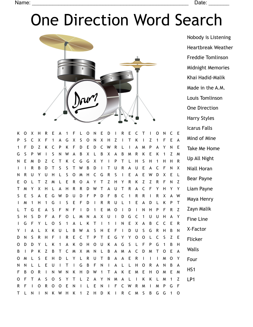 One Direction Word Search WordMint