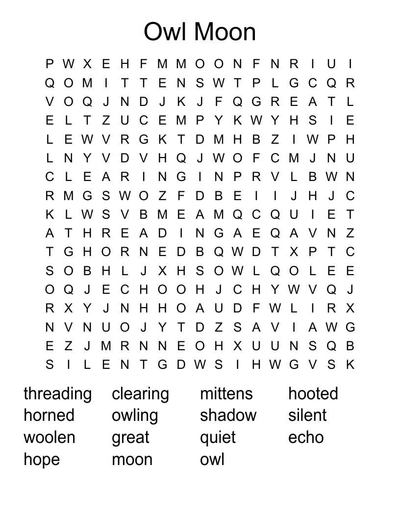 Owl Moon Word Search WordMint
