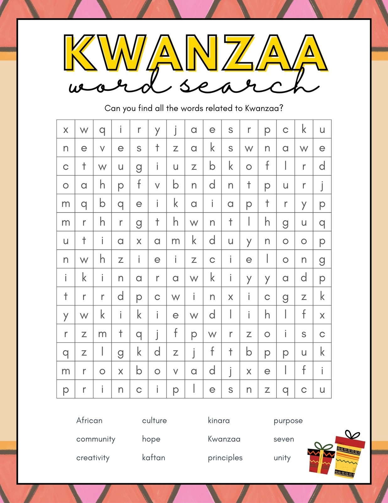 Kwanzaa Word Search Printable Free