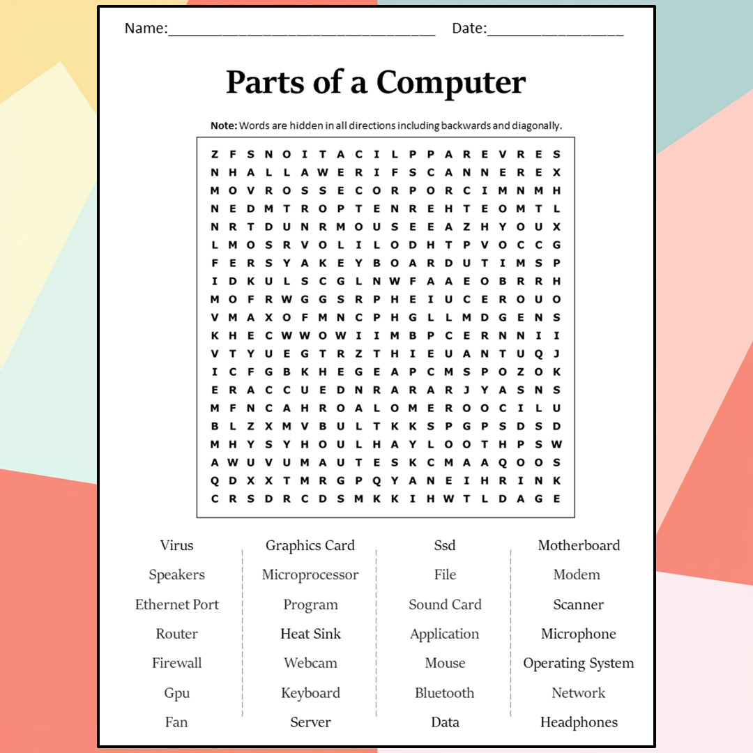 Parts Of A Computer Word Search Puzzle Worksheet Activity PDF Worksheets Library