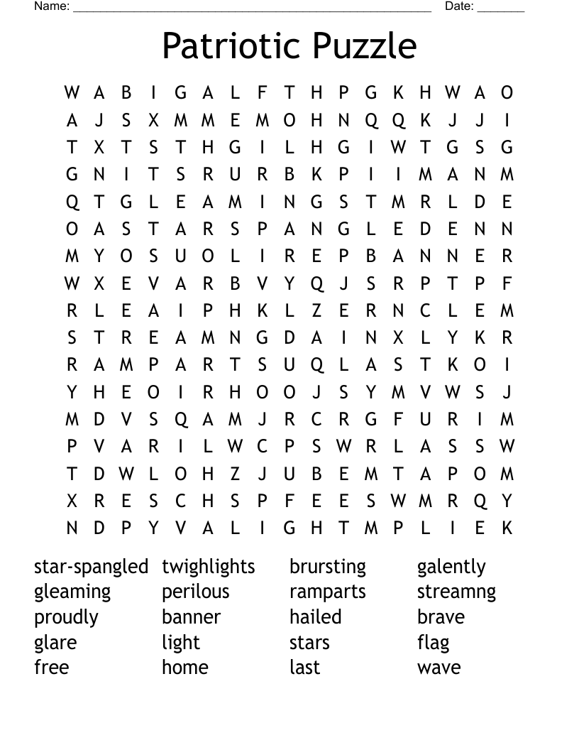 Patriotic Word Search Printable
