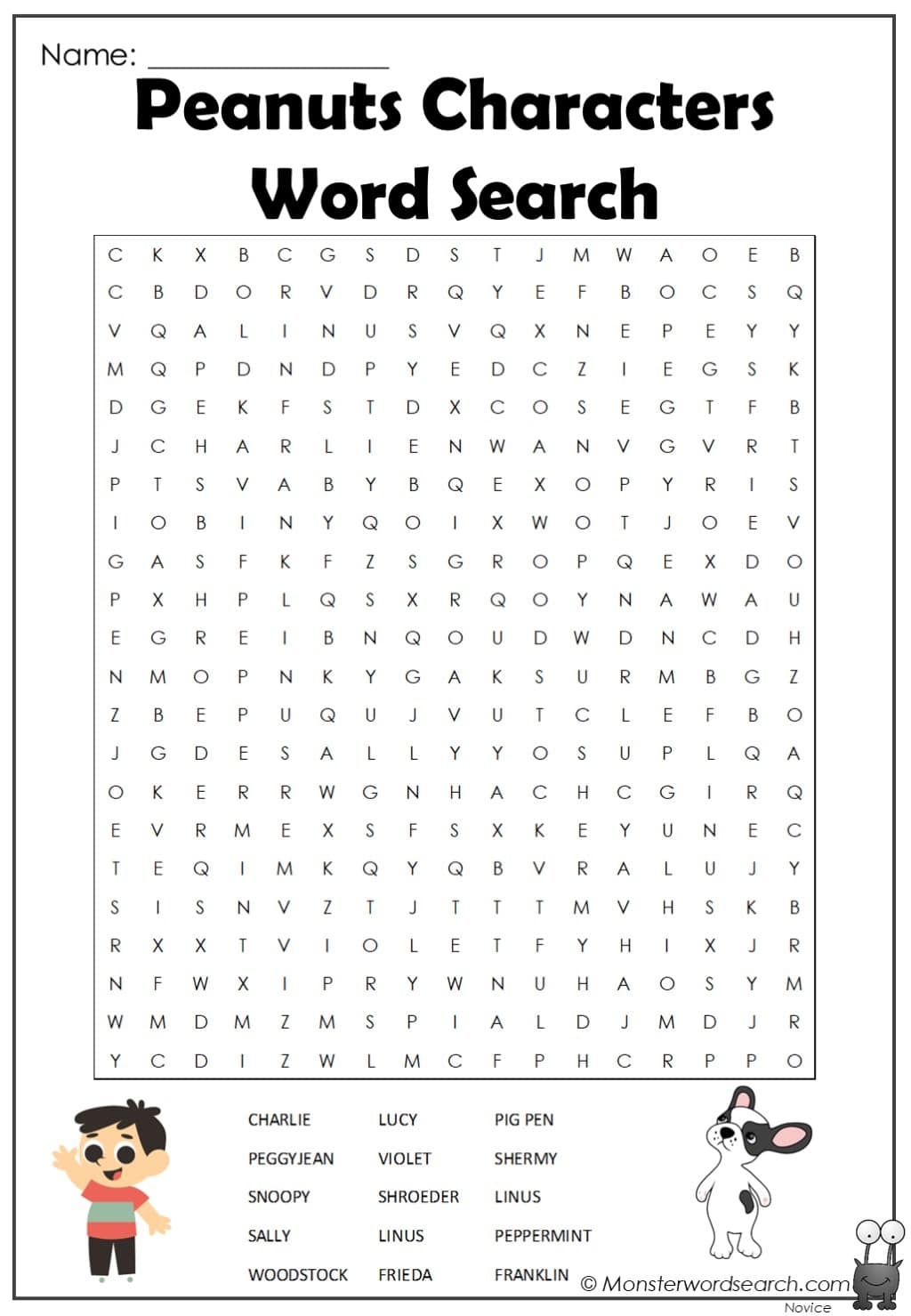 Peanuts Characters Word Search Monster Word Search