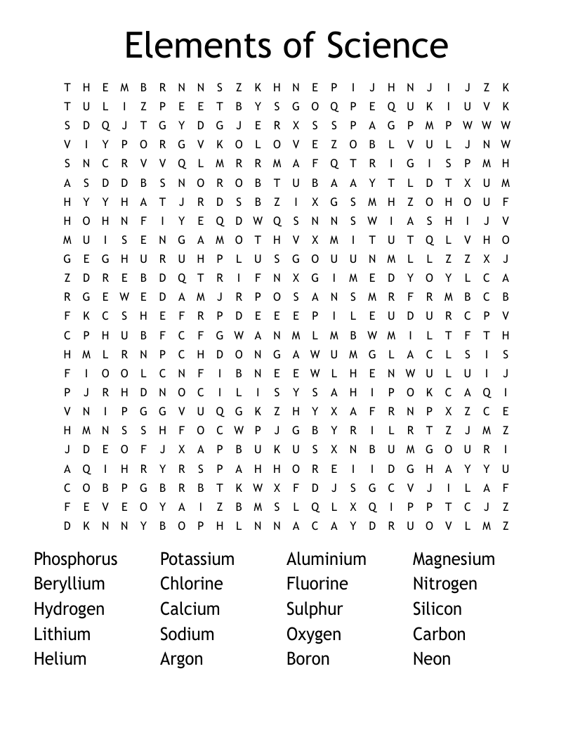 Periodic Table Word Search WordMint