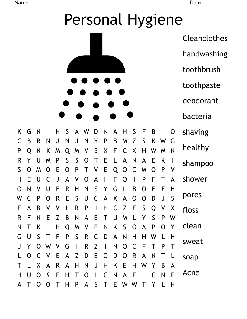 Printable Personal Hygiene Word Search