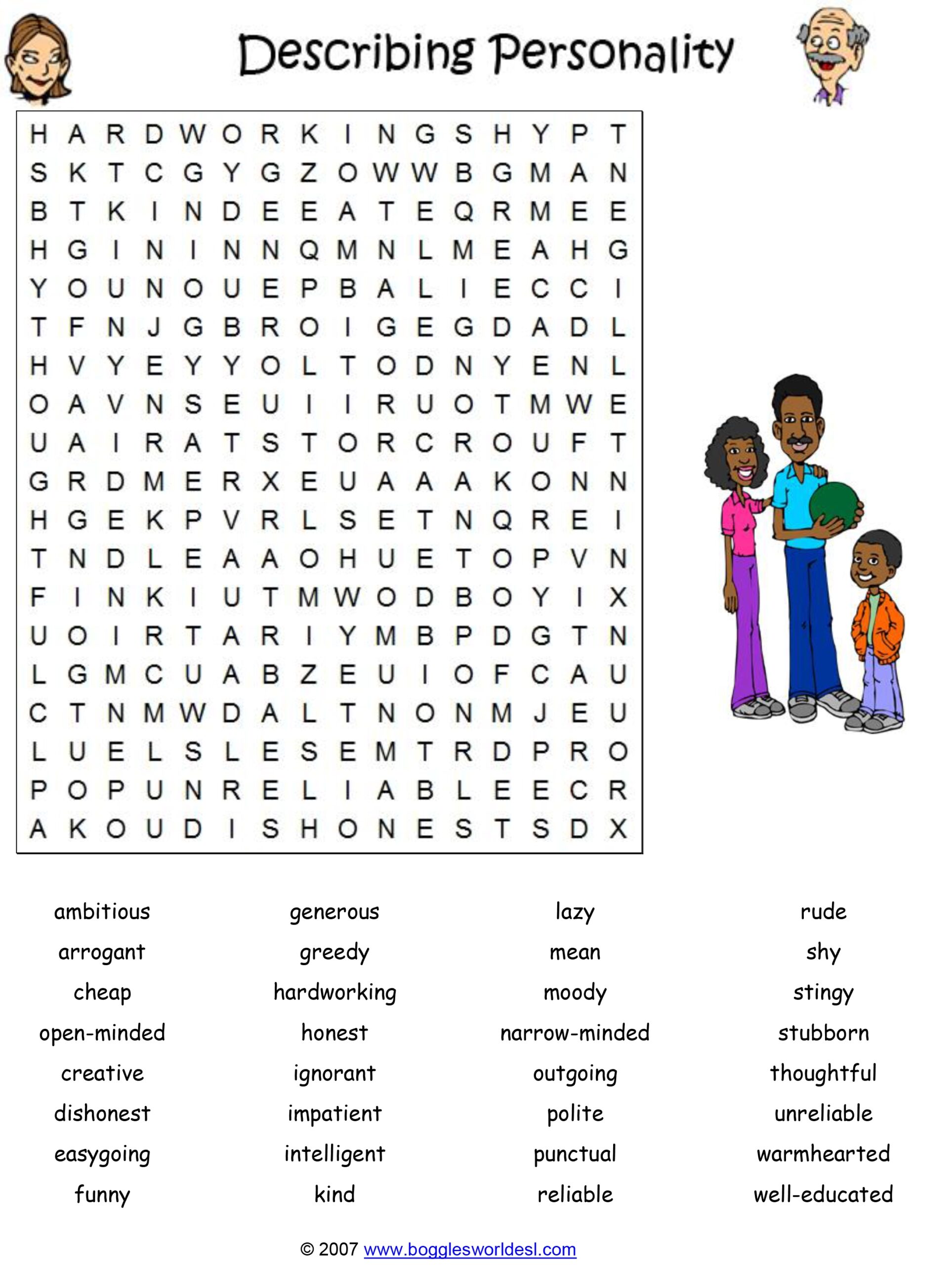 Word Search Adjectives Printable