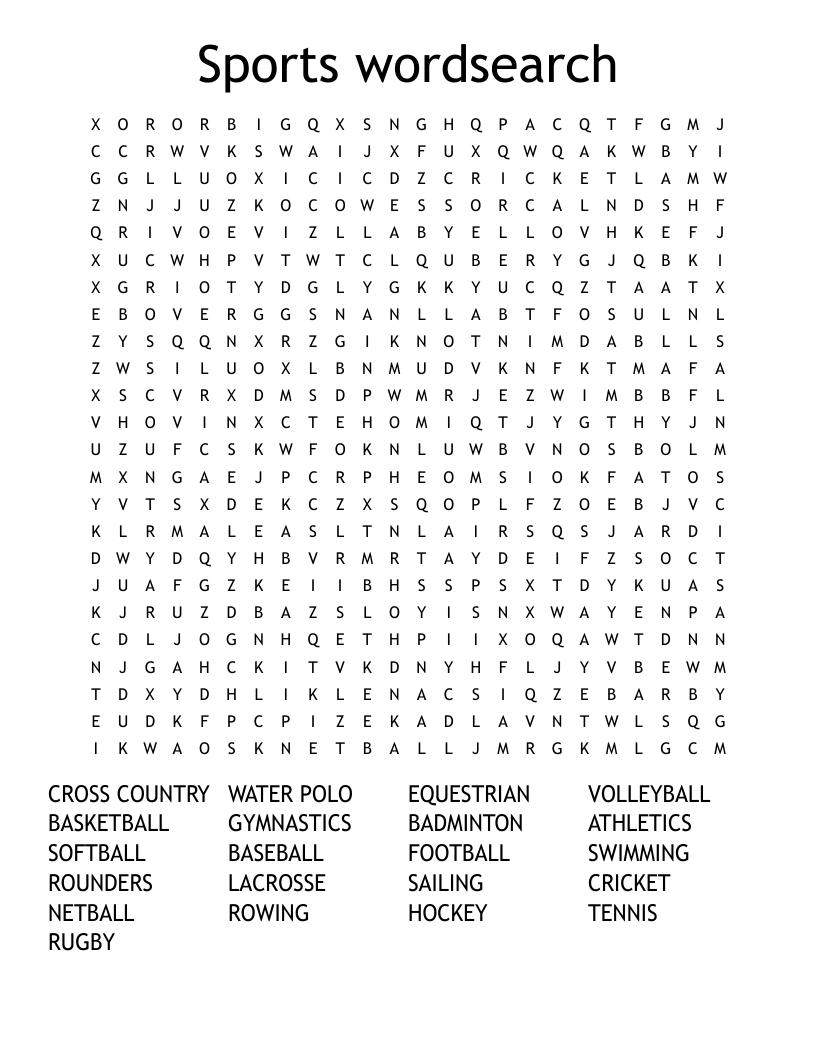 Physical Education Word Search Printable