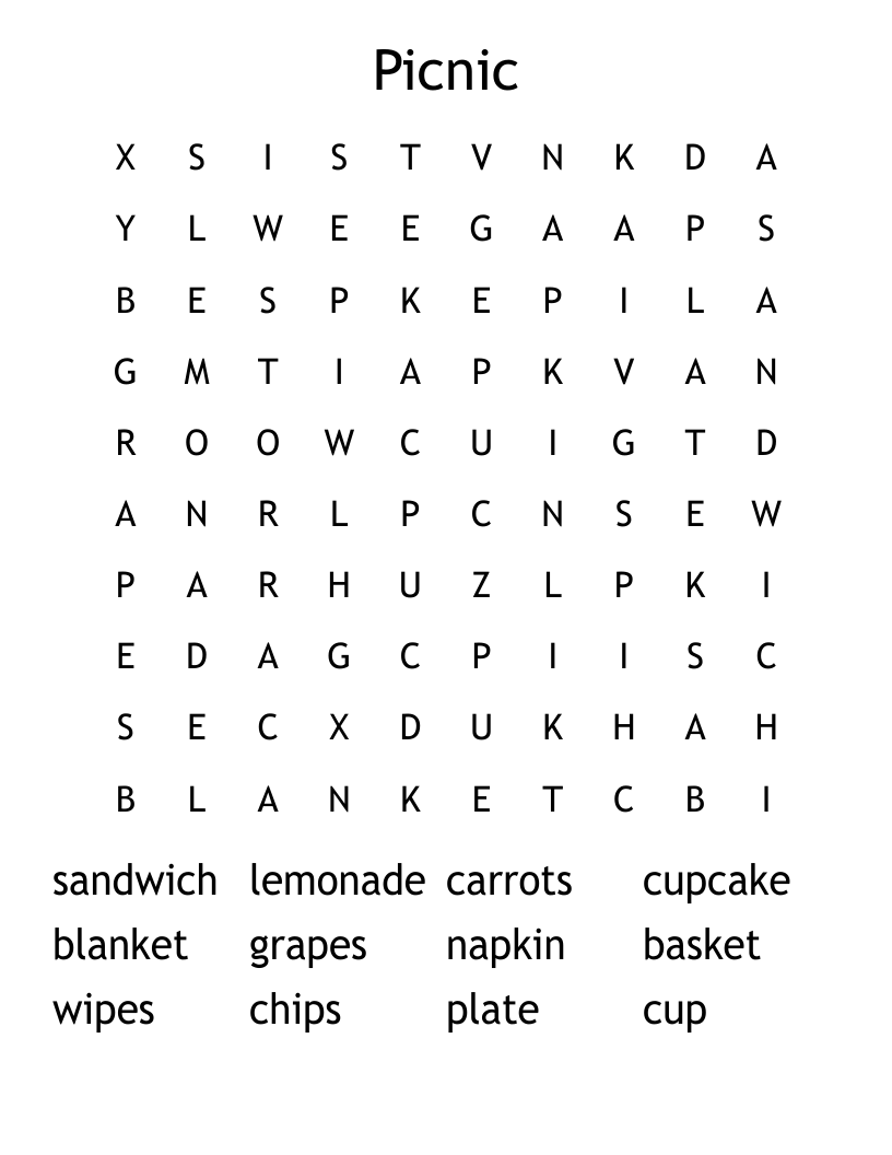 Picnic Word Search Printable