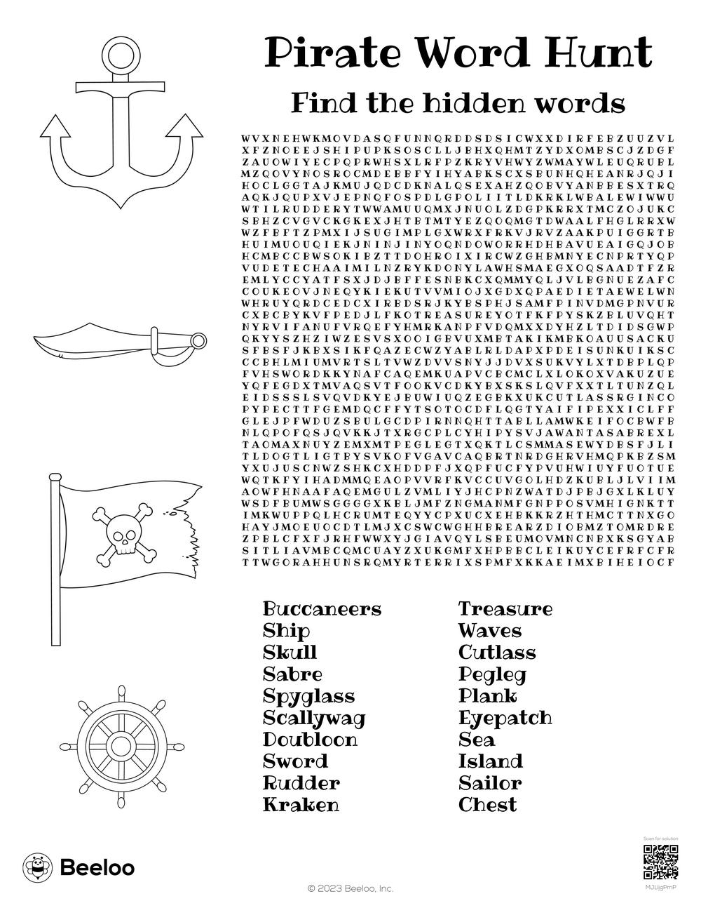 Pirate themed Word Searches Beeloo Printable Crafts And Activities For Kids