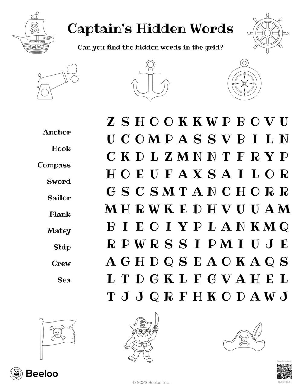 Pirate Word Search Printable