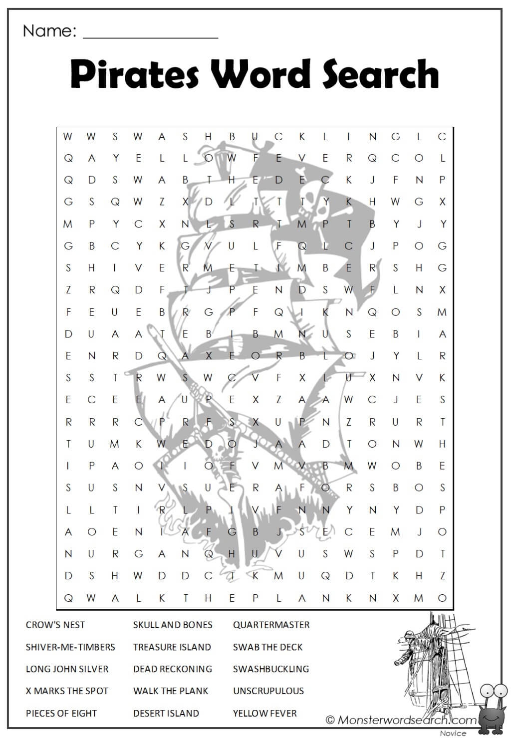 Free Printable Pirate Word Search