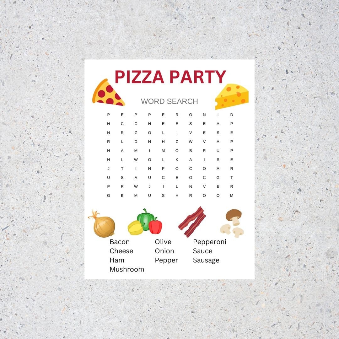 Pizza Party Word Search With Answer Key Printable Word Search Etsy