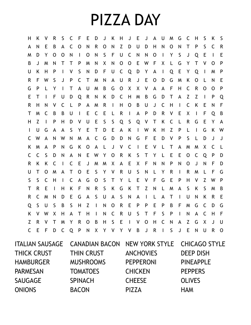 PIZZA TOPPINGS Word Search WordMint