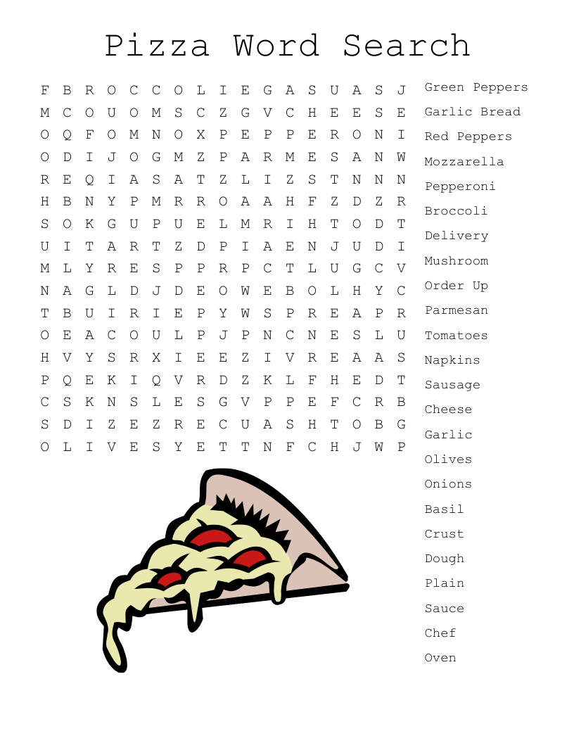 Pizza Word Search Printable