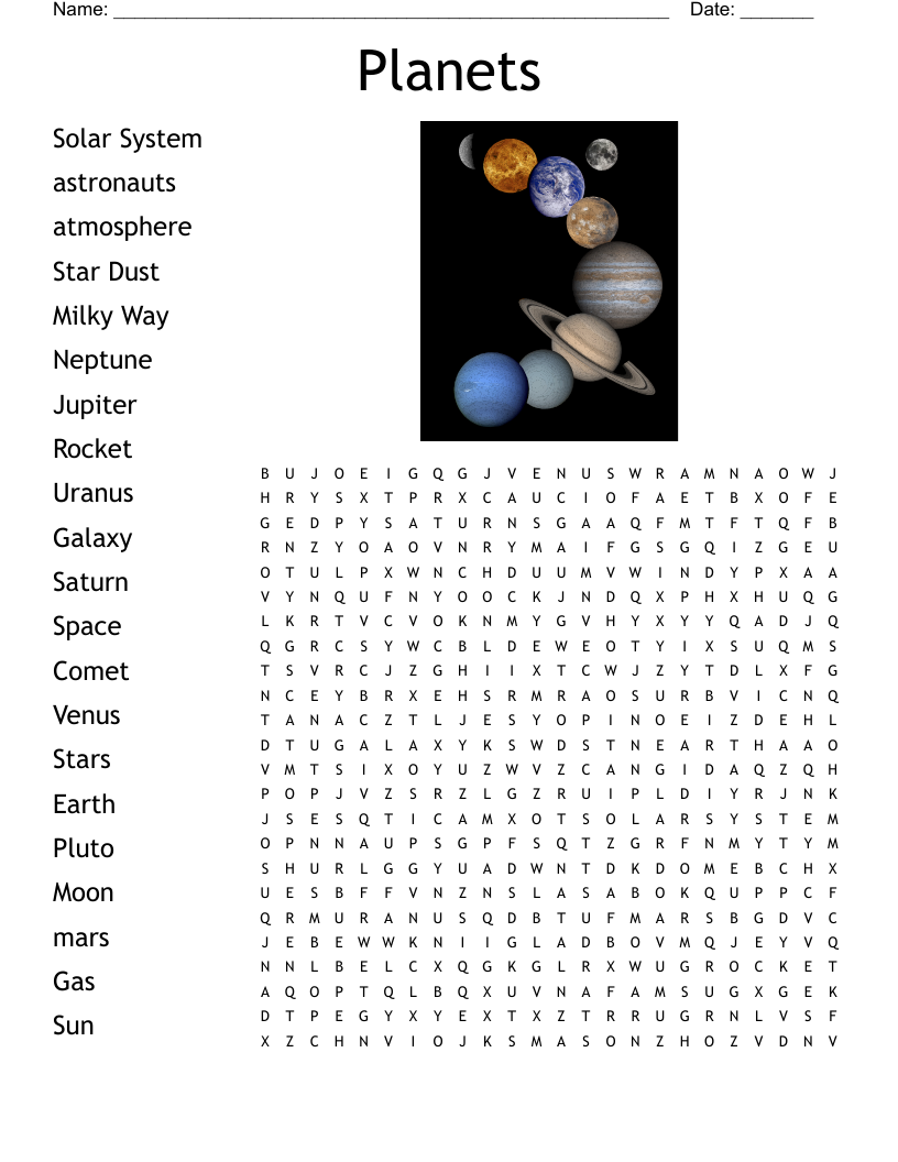 Planets Word Search Printable