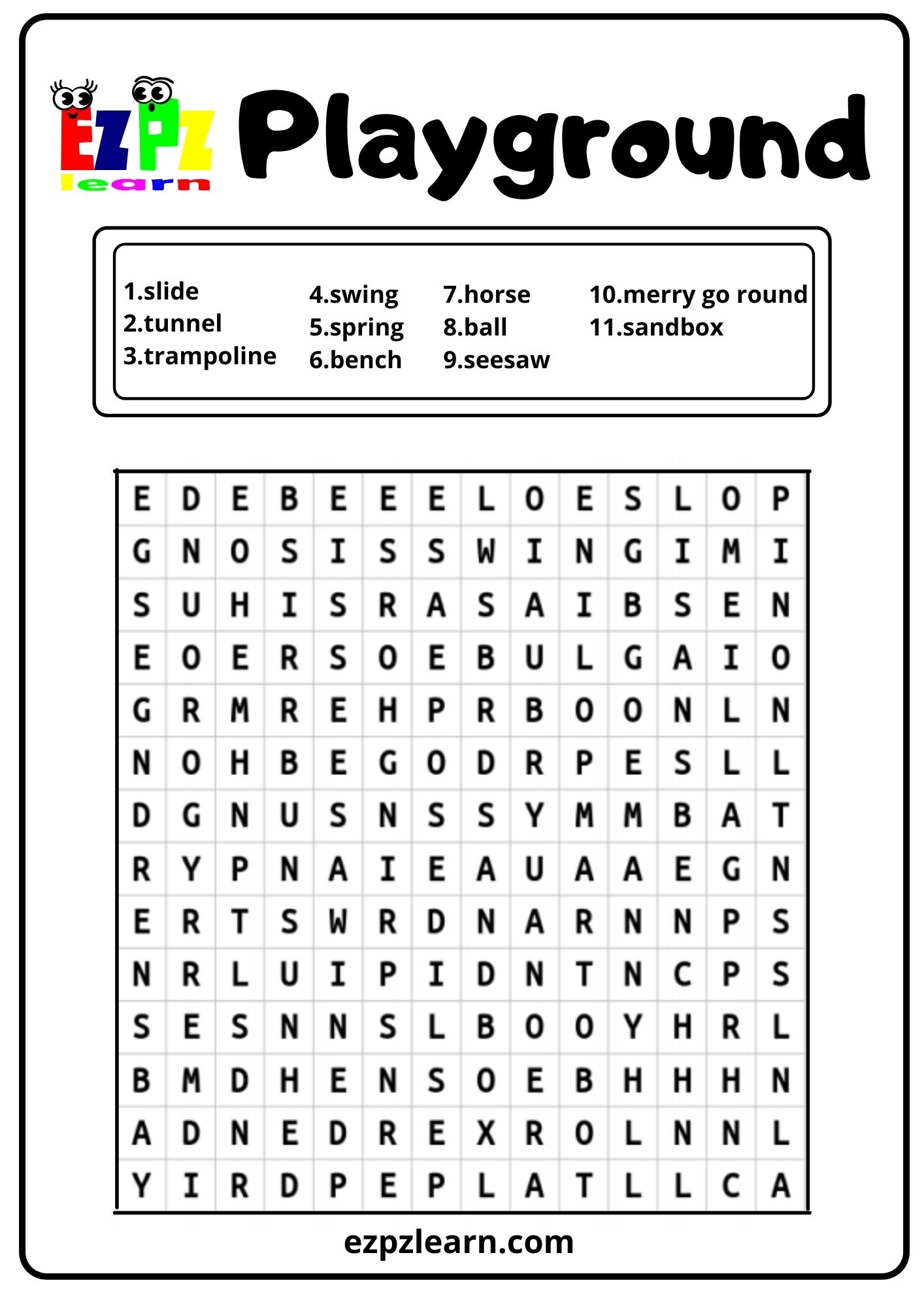 Playground Word Search Ezpzlearn