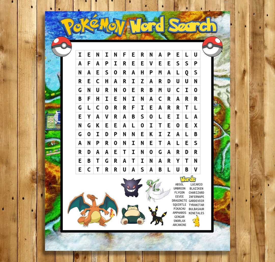 Free Printable Pokemon Word Search