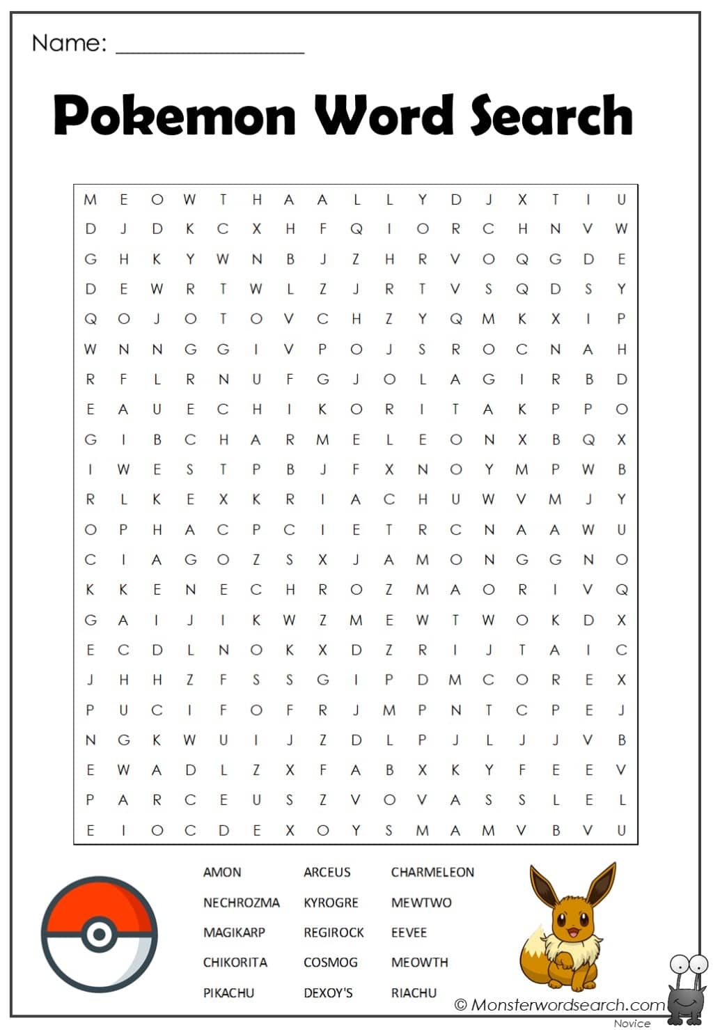 Pokemon Word Search Free Printable
