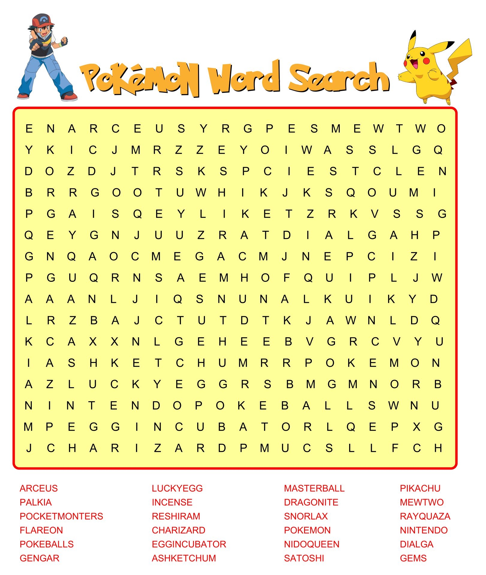 Pokemon Word Search Worksheets Library