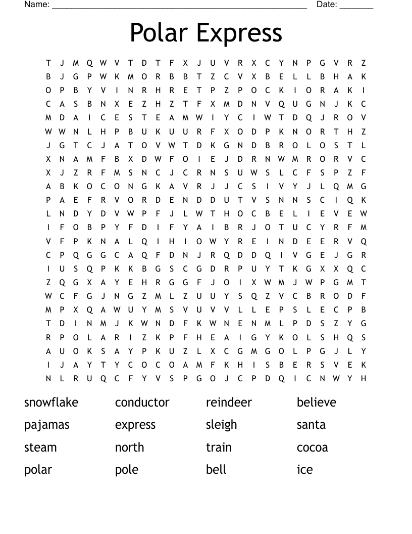 Polar Express Word Search Free Printable