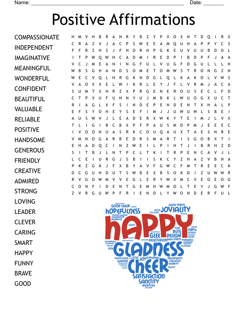 Printable Positive Word Search Puzzle