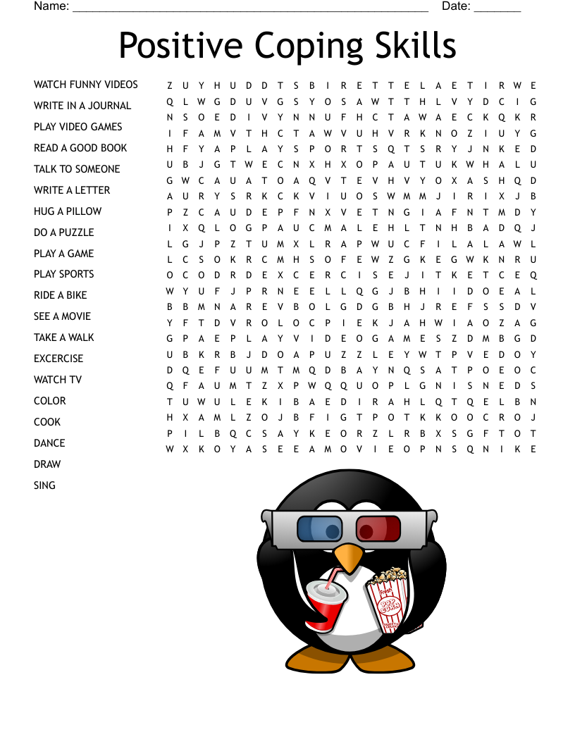 Coping Skills Word Search Printable