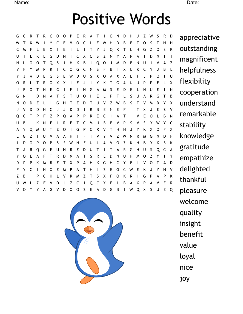 Printable Positive Word Search Puzzle