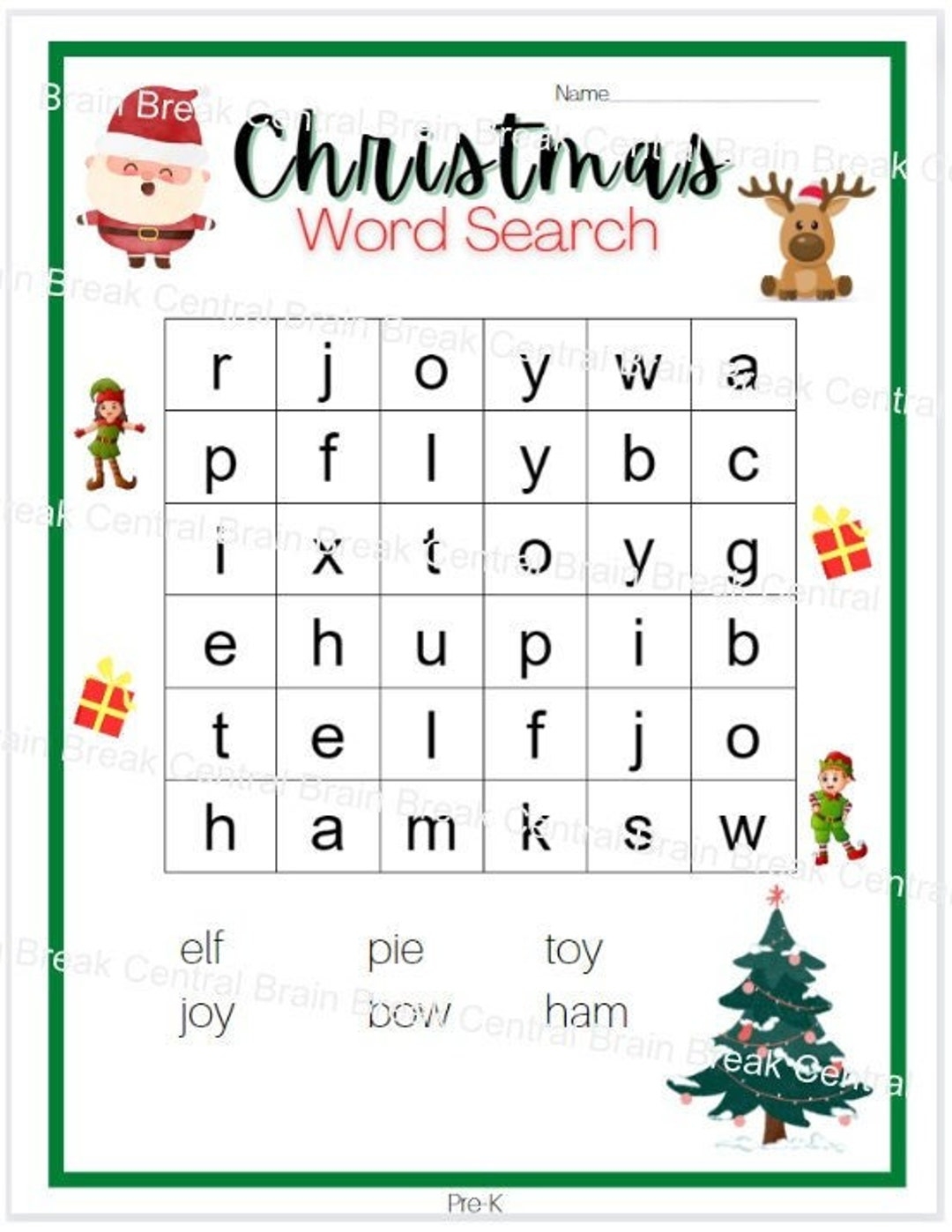 Free Printable Christmas Word Search Kindergarten