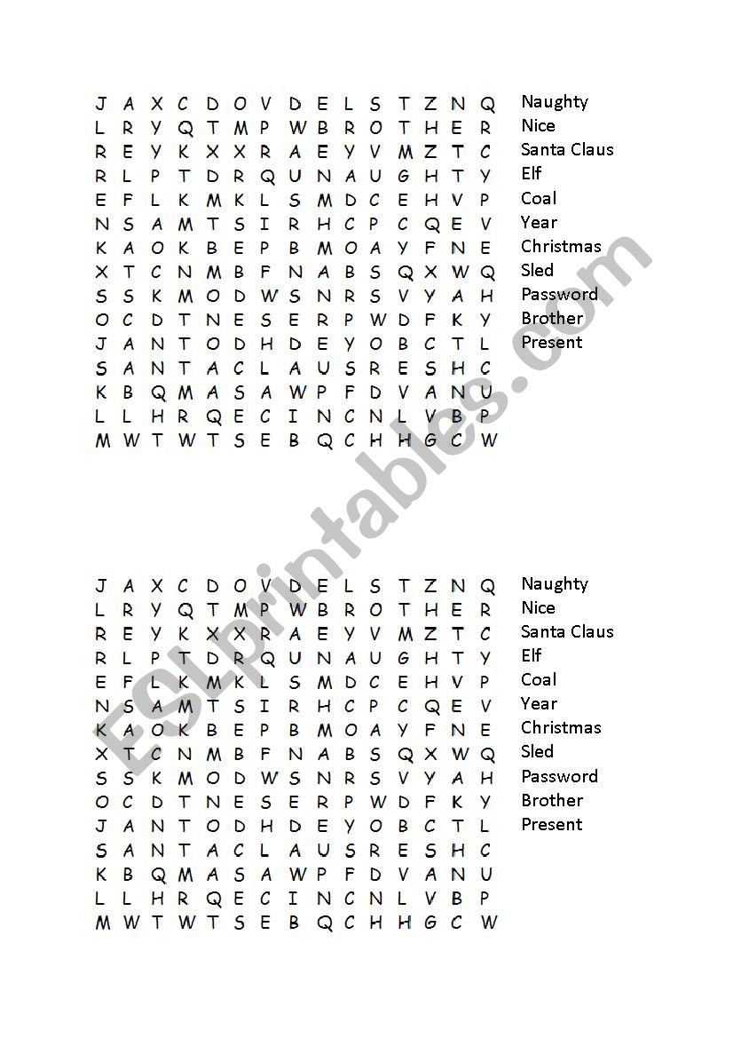 Prep And Landing Naughty Vs Nice Word Search ESL Worksheet By Epsilon1983