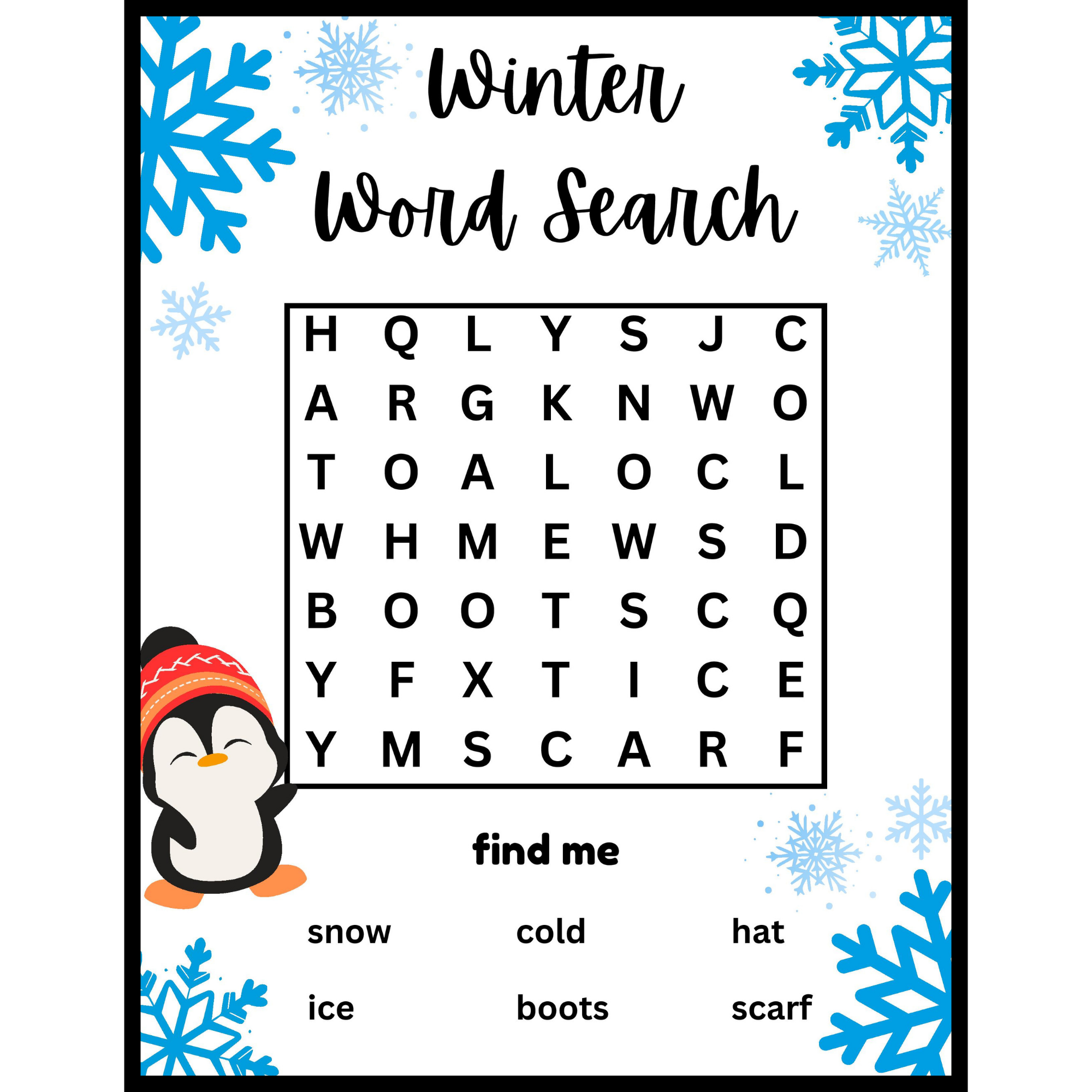 Easy Winter Word Search Printable
