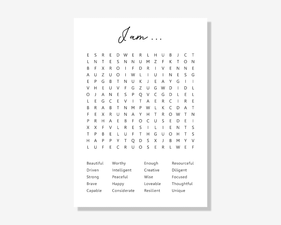 Printable Affirmation Word Search Mental Health Word Search Positive Words Word Search Instant Download Etsy